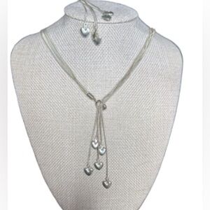 925 silver lariat 5 strand heart necklace, and bracelet set